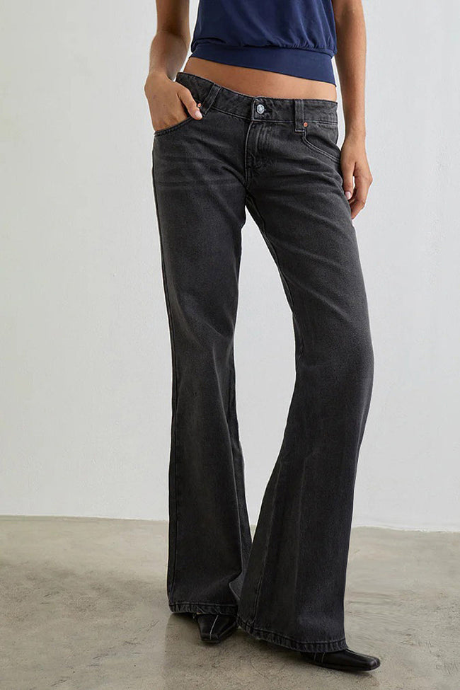 Black Acid Wash Flares Hover Image