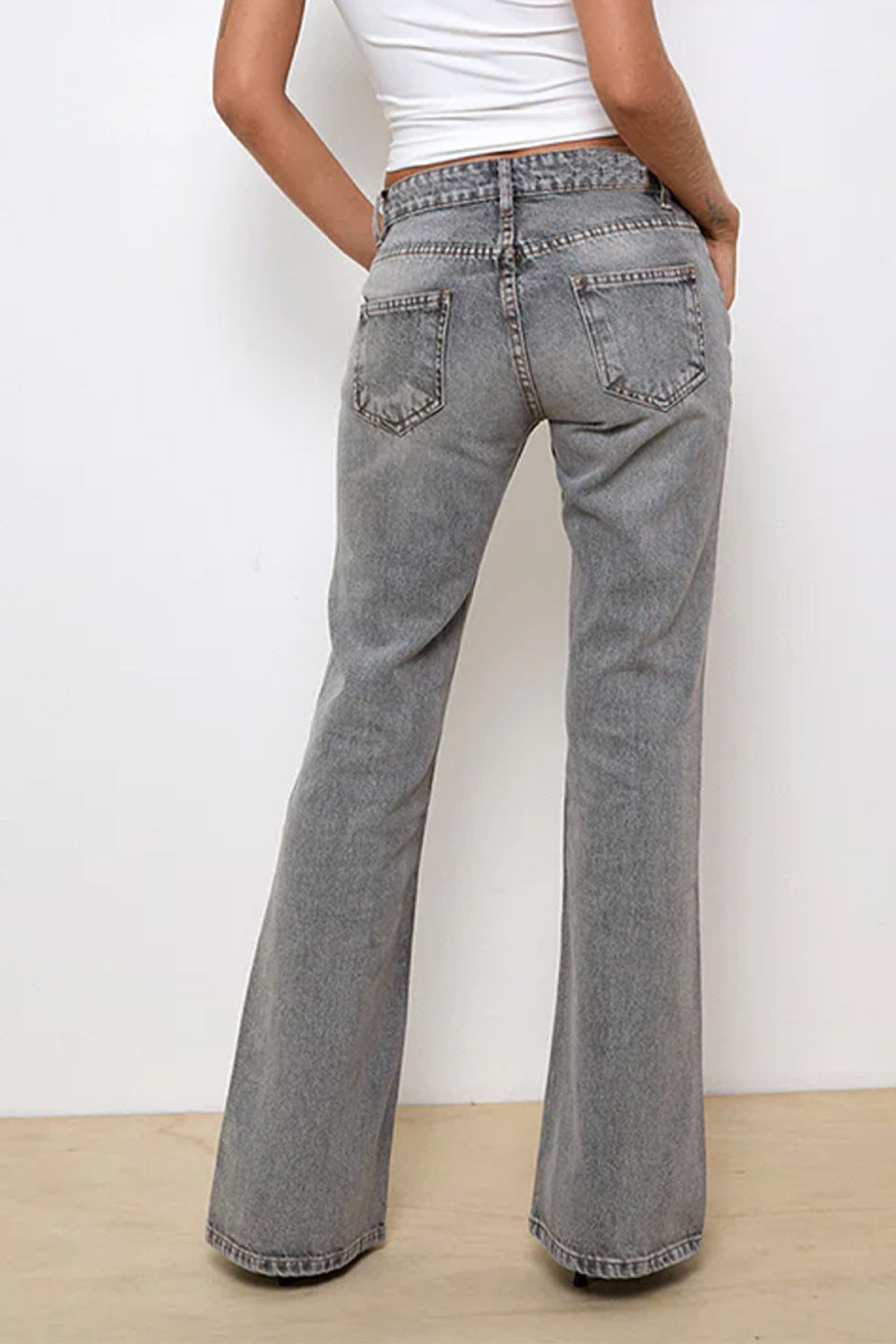 Grey Acid Wash Flare Jeans