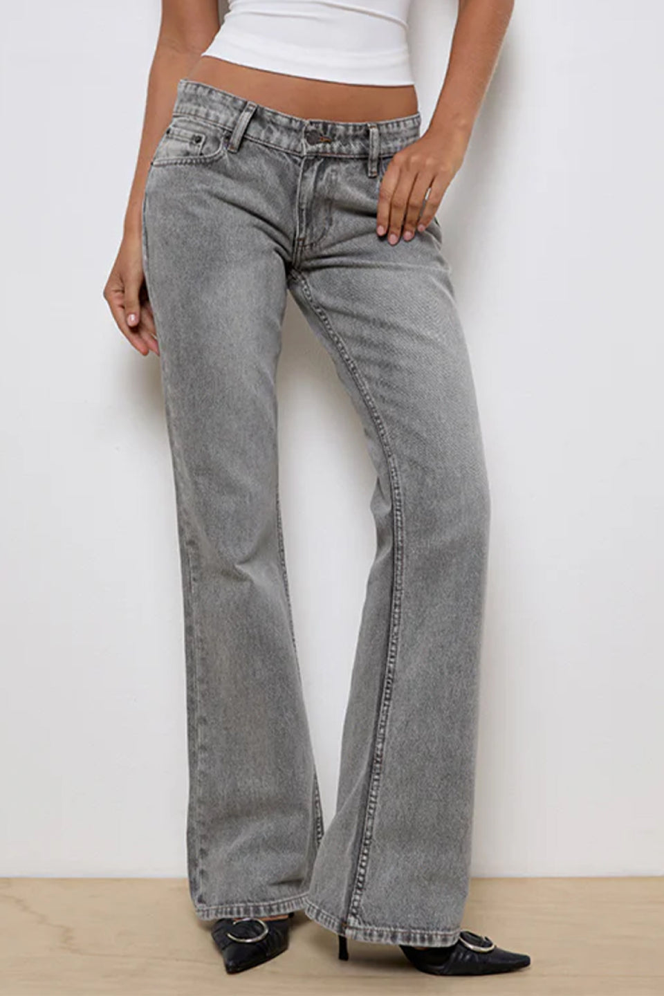Grey Acid Wash Flare Jeans