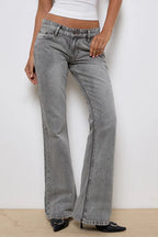 Grey Acid Wash Flare Jeans