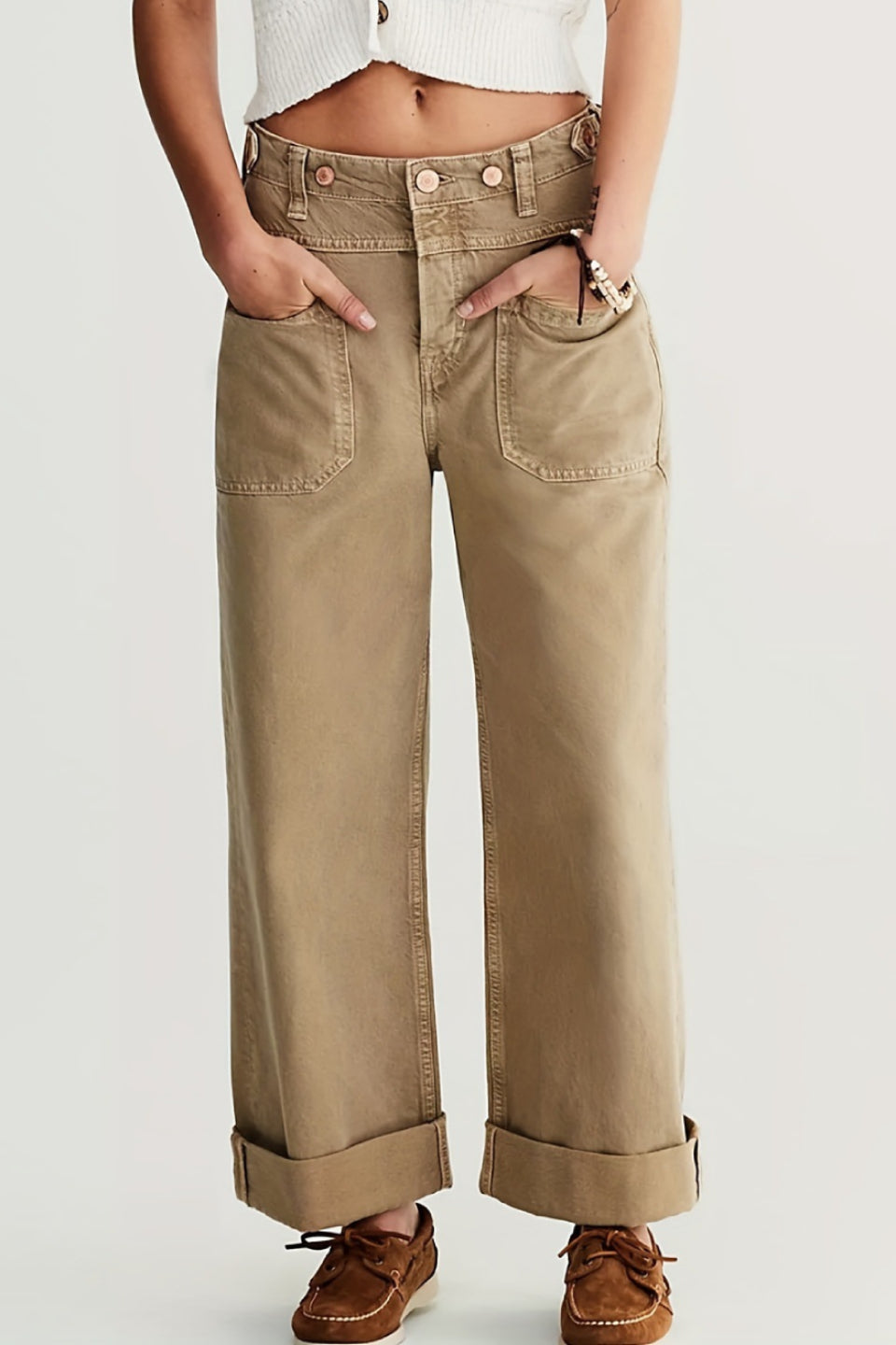 Khaki Cargo Wide Jeans