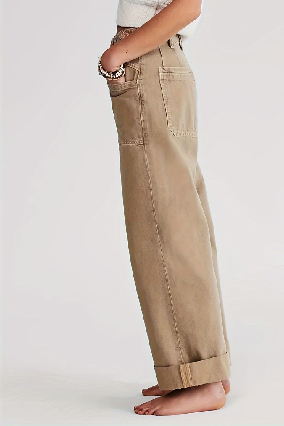 Khaki Cargo Wide Jeans