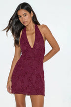 Burgundy Floral Mini Dress