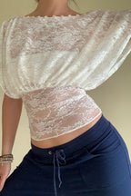 Sheer Lace One Shoulder Top
