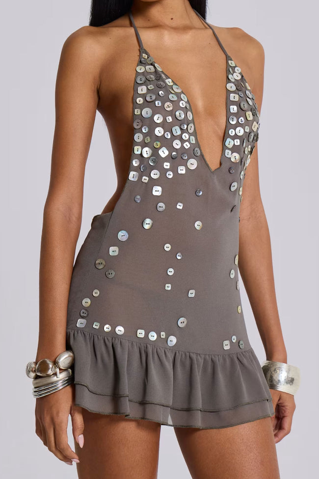 Sequin Ruffle Halter Mini Dress Hover Image
