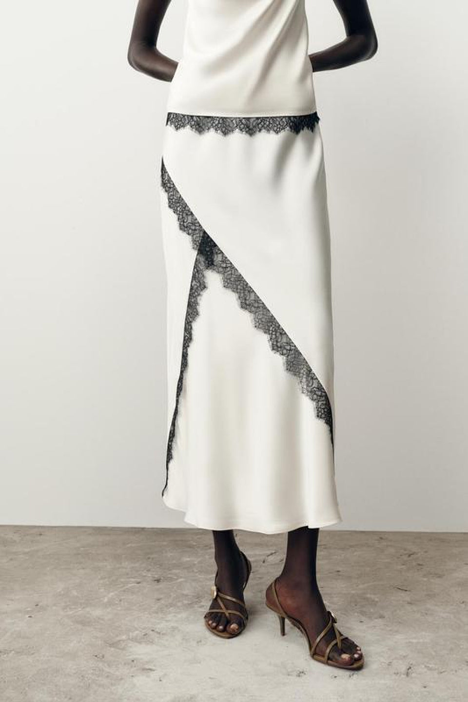 Lace Trim Satin Skirt