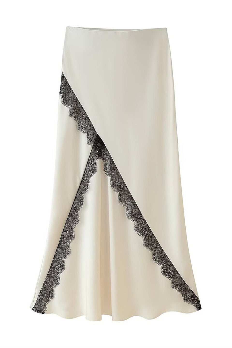 Lace Trim Satin Skirt