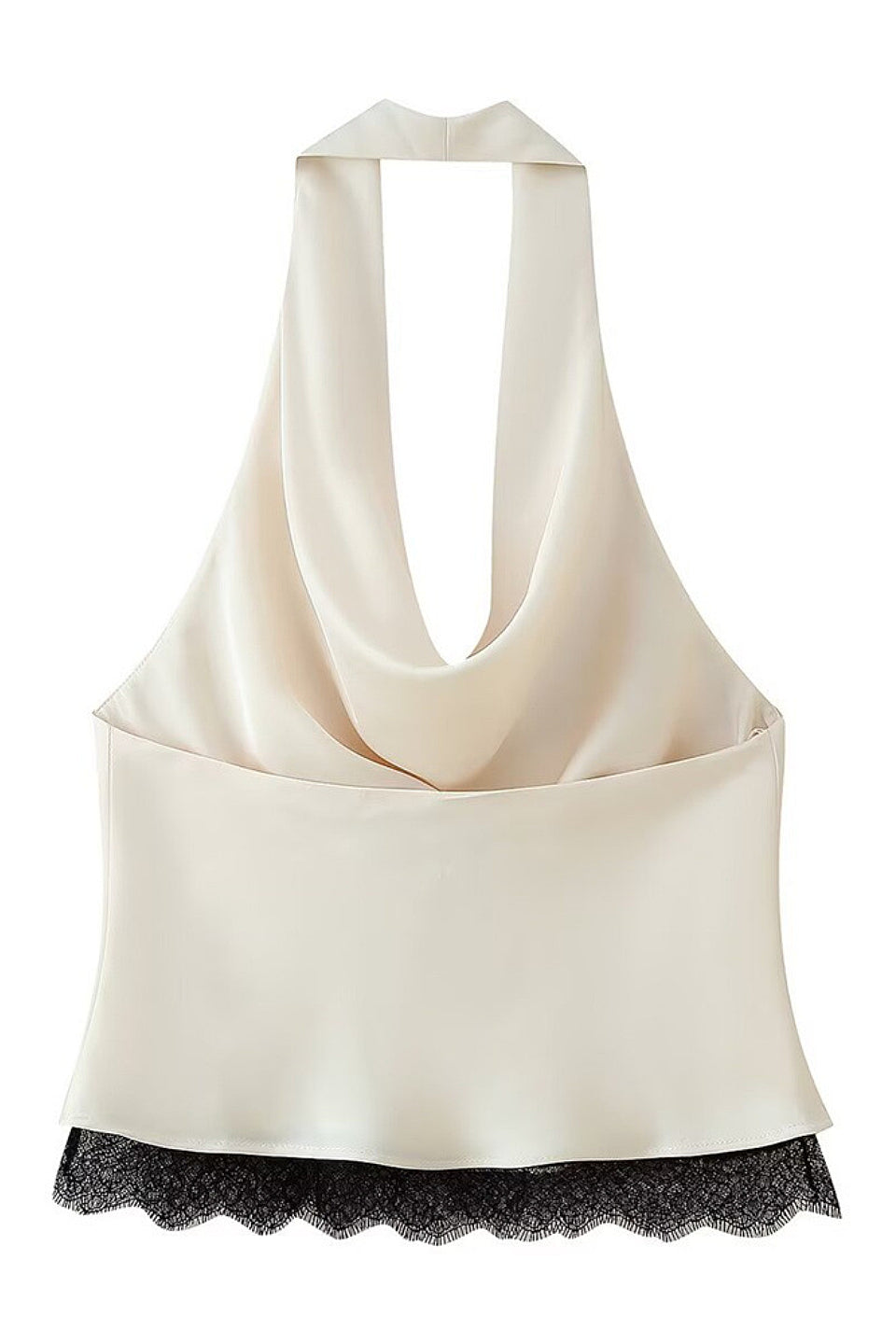 Lace Trim Satin Cowl Halter Top