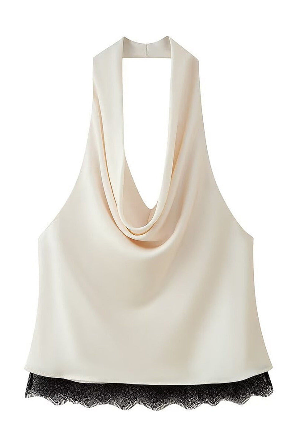Lace Trim Satin Cowl Halter Top