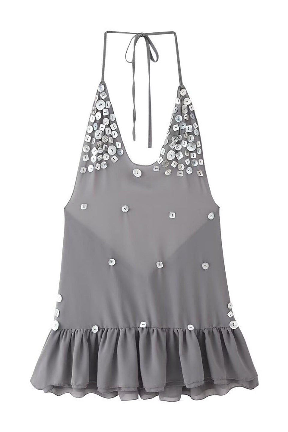 Sequin Ruffle Halter Mini Dress