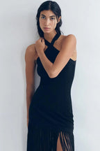 Fringe Halter Midi Dress