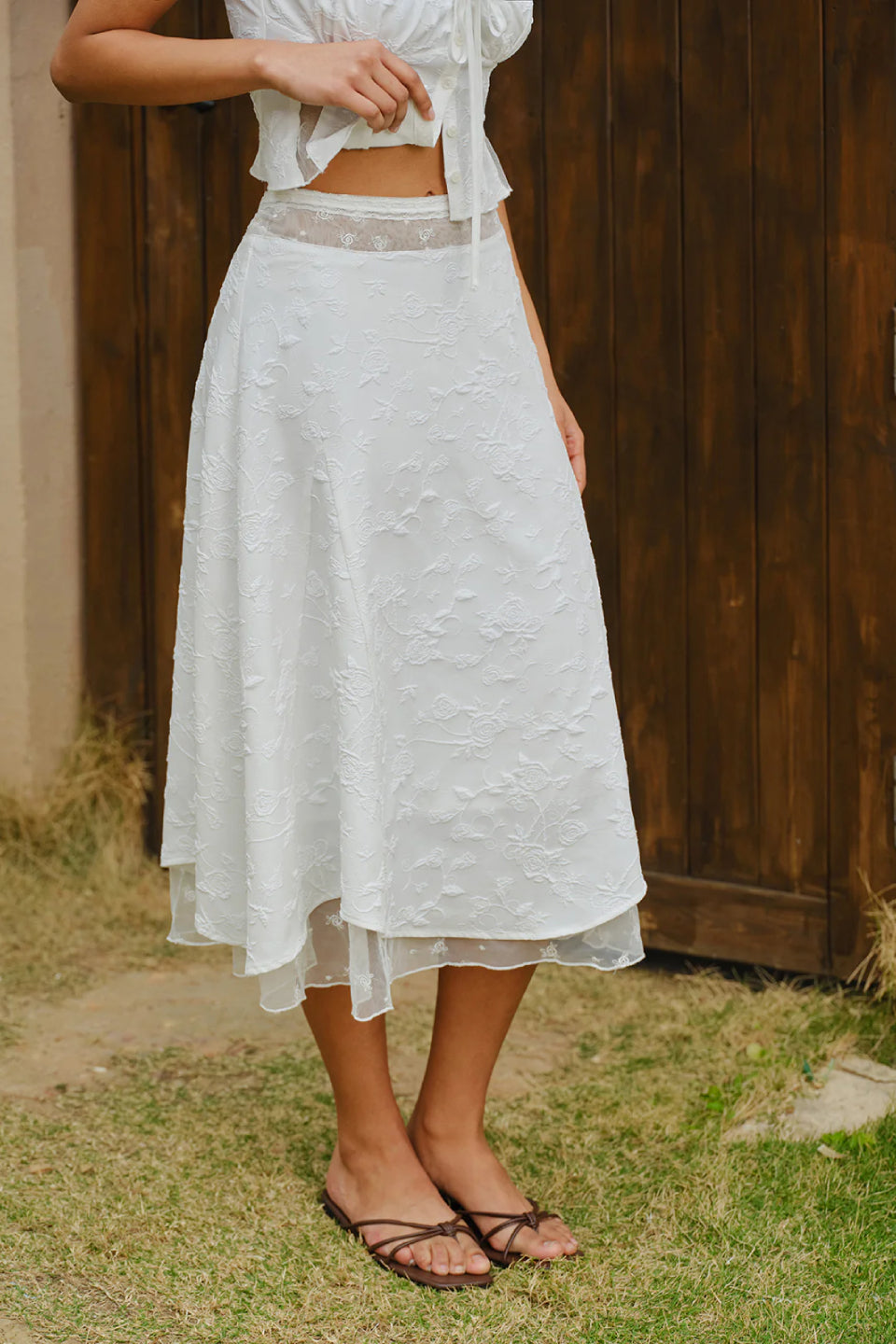 Ivory Bloom Midi Skirt