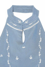 Azure Bloom Halter Top