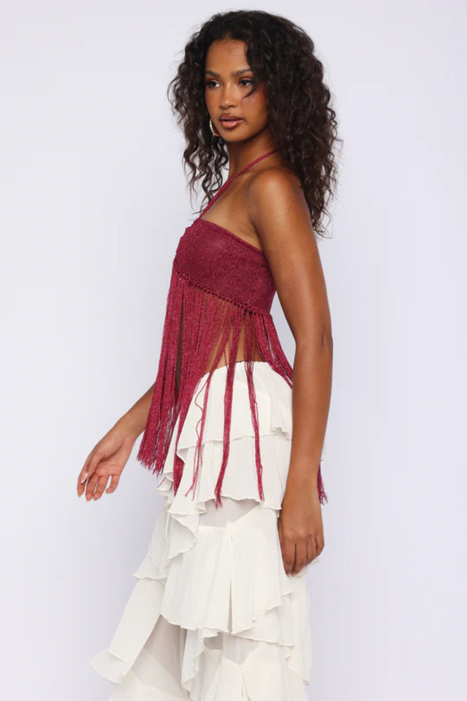 Bordeaux Fringe Halter Top