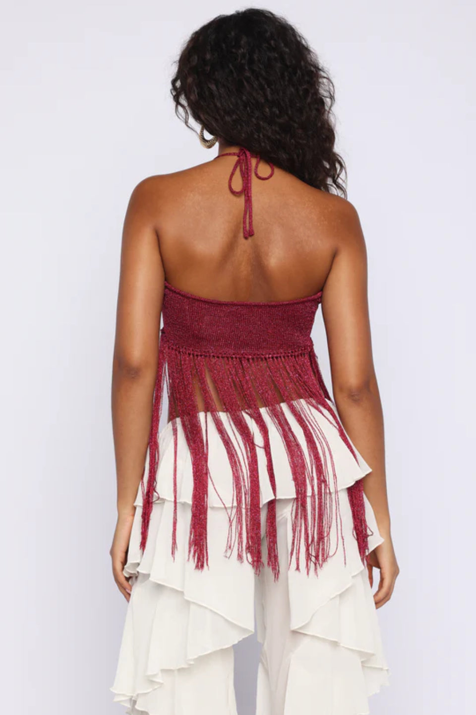 Bordeaux Fringe Halter Top