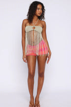 Golden Fringe Halter Top