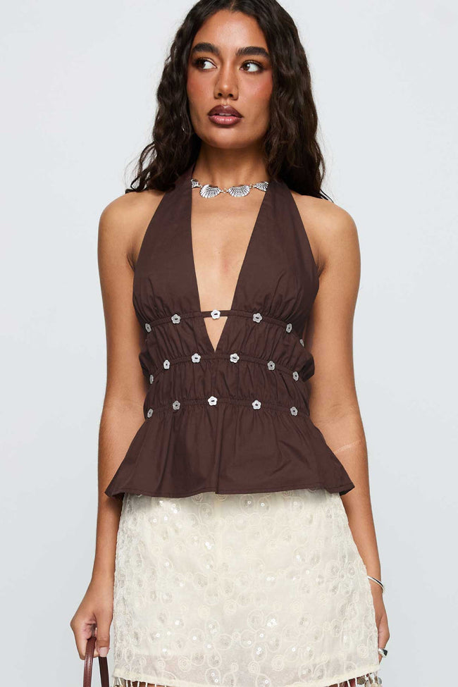 Cocoa Blossom Halter Top Hover Image