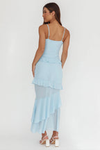 Blue Rose Cascade Maxi Dress