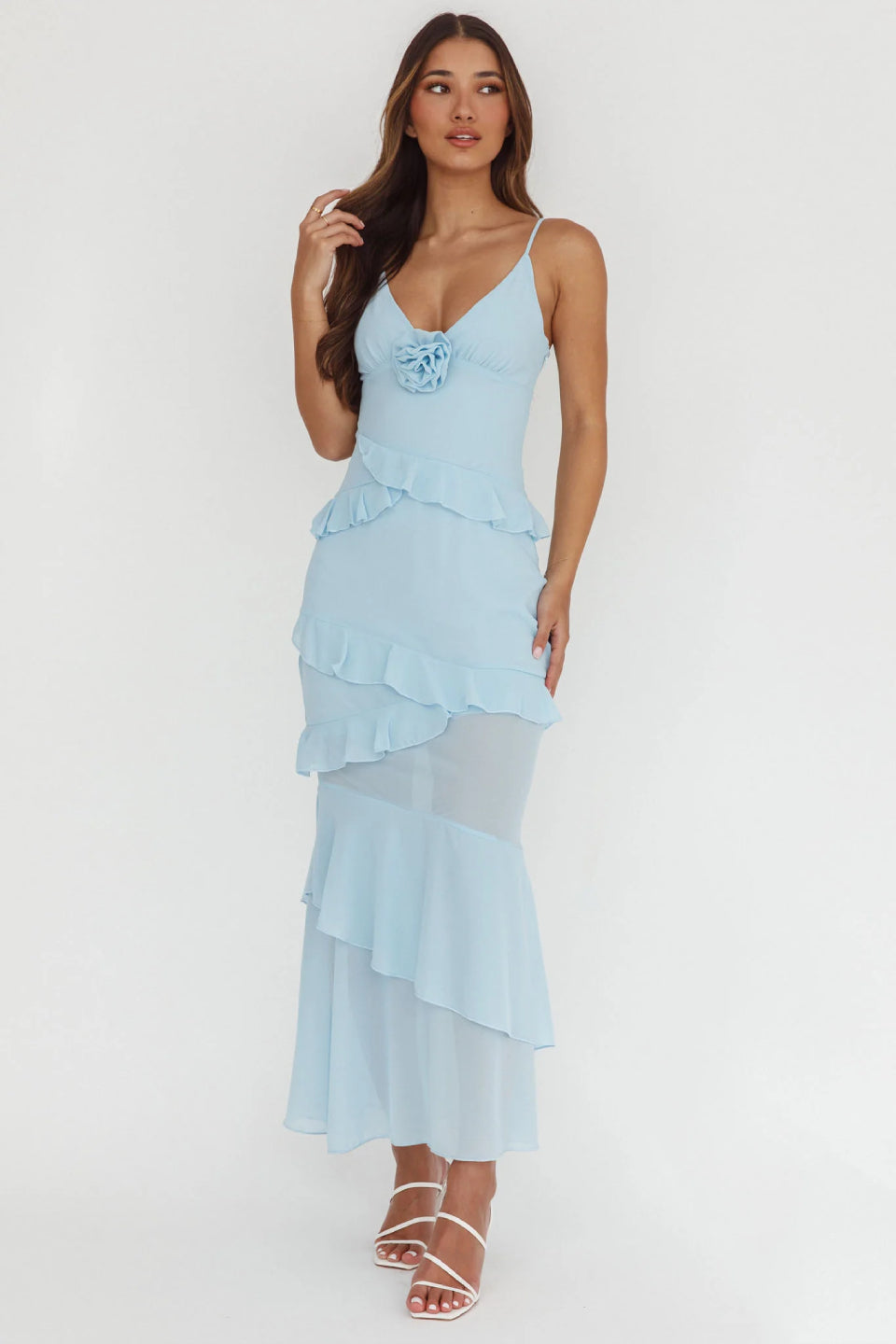 Blue Rose Cascade Maxi Dress