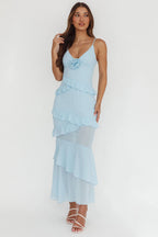 Blue Rose Cascade Maxi Dress
