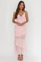 Blush Rose Cascade Maxi Dress
