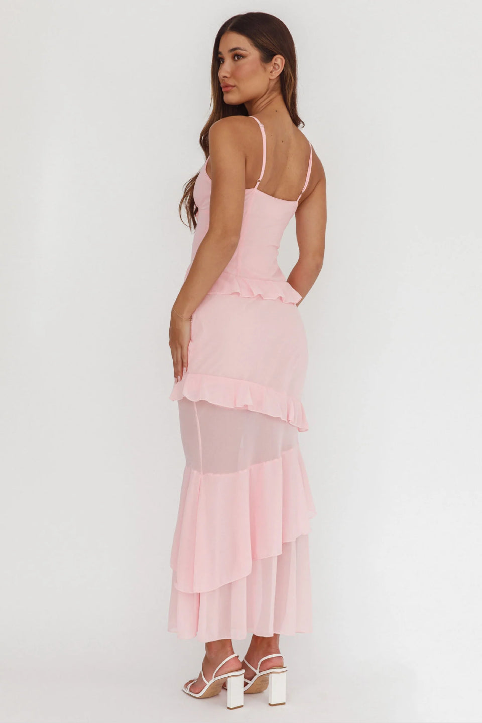 Blush Rose Cascade Maxi Dress