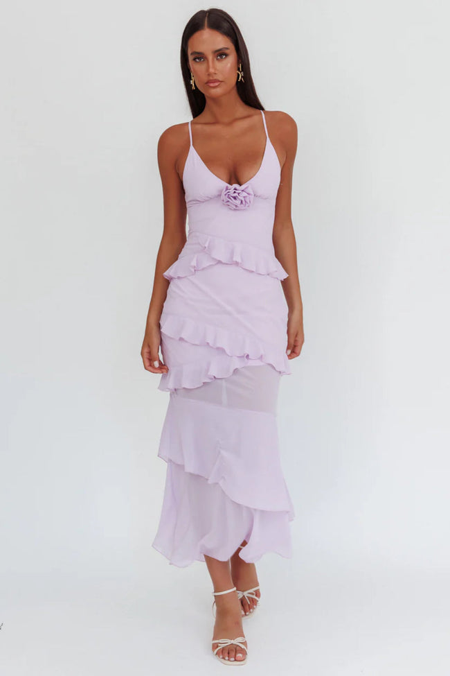 Lavender Rose Cascade Maxi Dress Main Image
