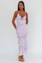 Lavender Rose Cascade Maxi Dress