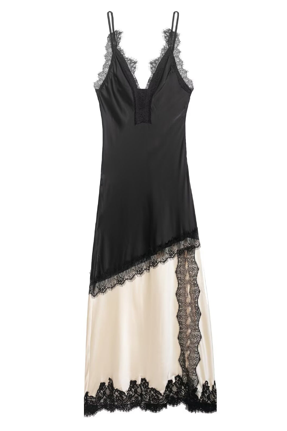 Noir Lace Satin Maxi Dress