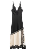 Noir Lace Satin Maxi Dress
