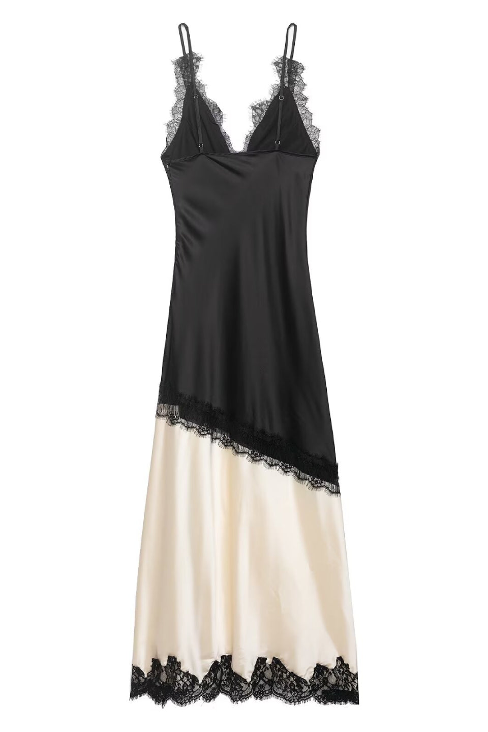 Noir Lace Satin Maxi Dress