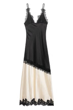 Noir Lace Satin Maxi Dress