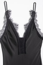 Noir Lace Satin Maxi Dress