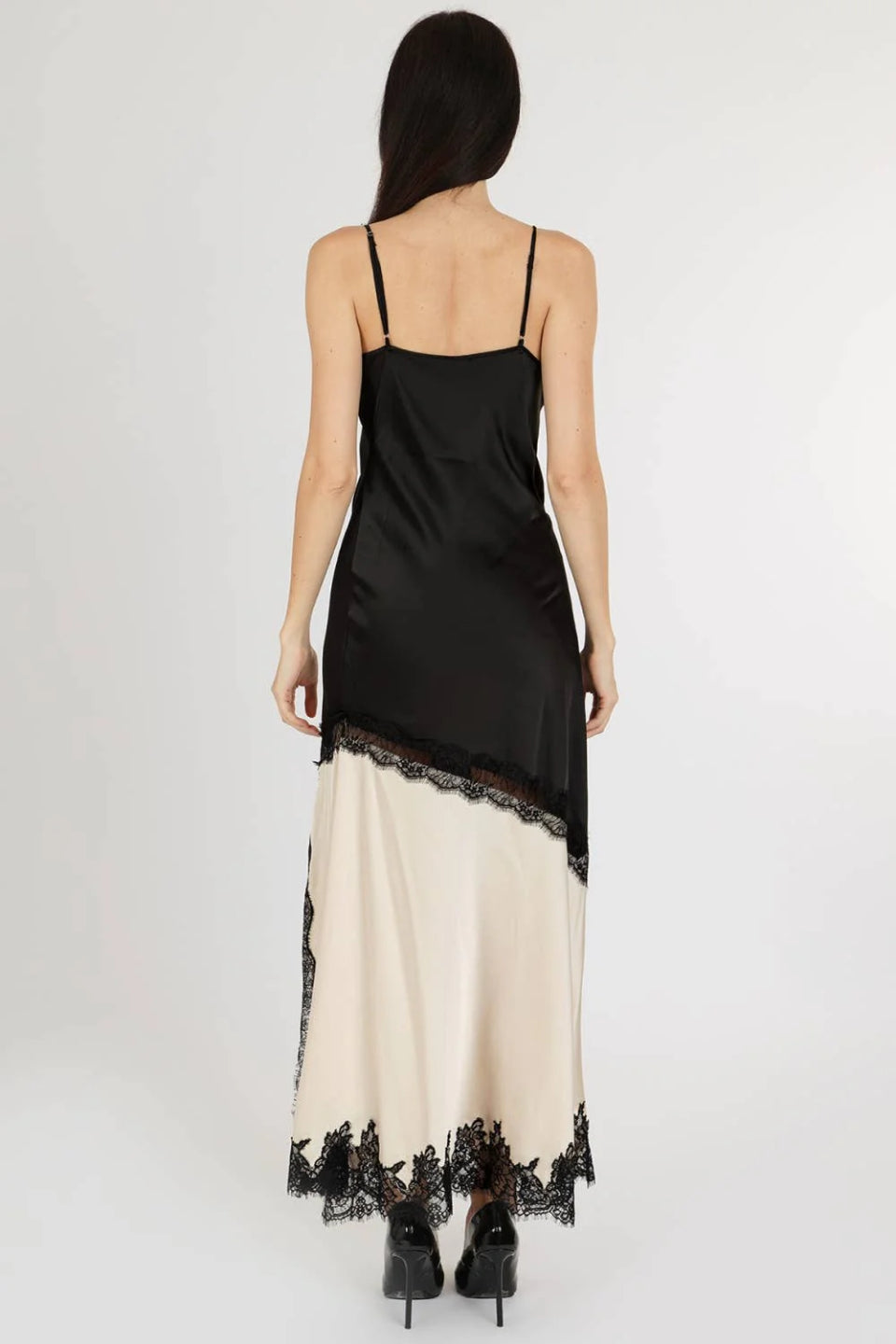 Noir Lace Satin Maxi Dress