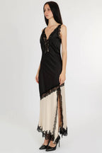 Noir Lace Satin Maxi Dress