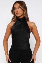 Midnight Satin Halter Top