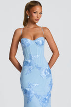 Blue 3D Floral Fishtail Gown