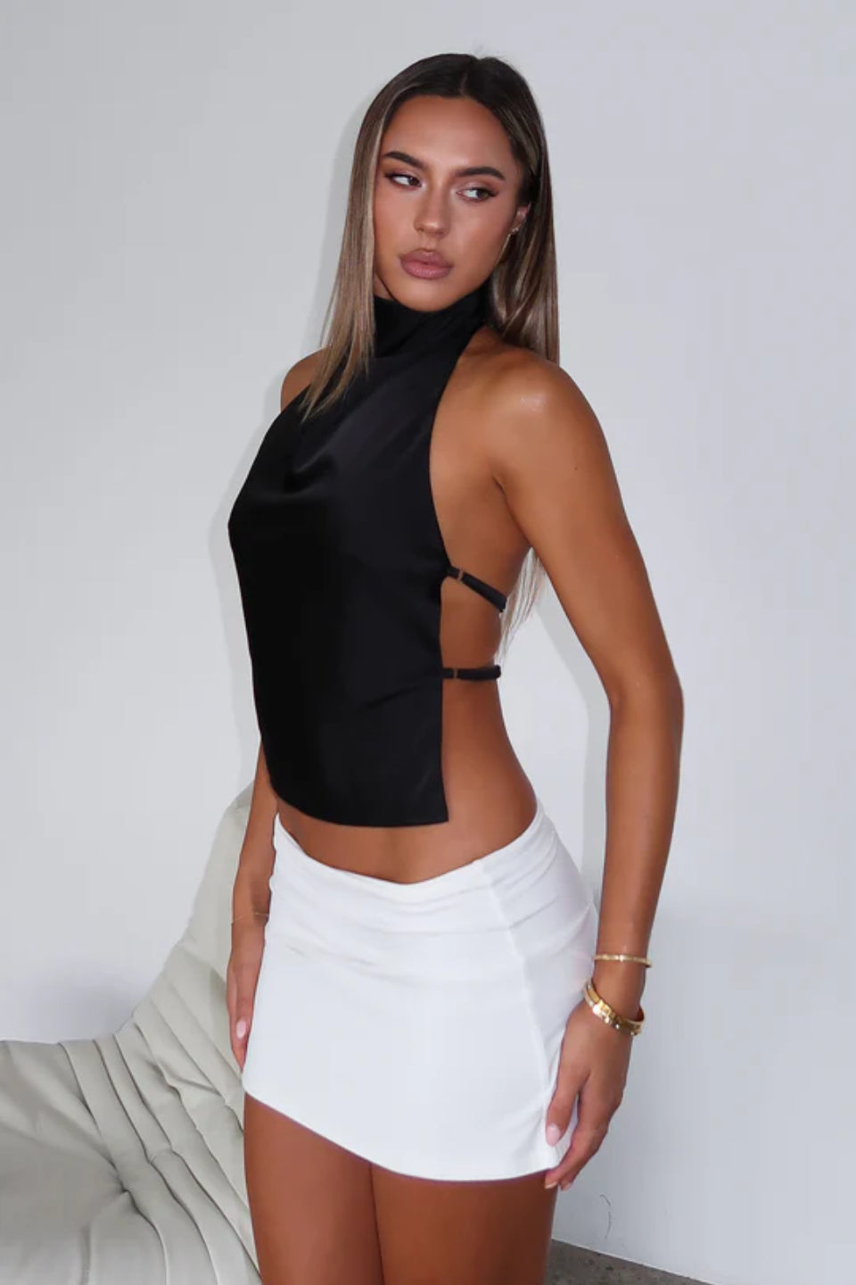 Midnight Satin Halter Top