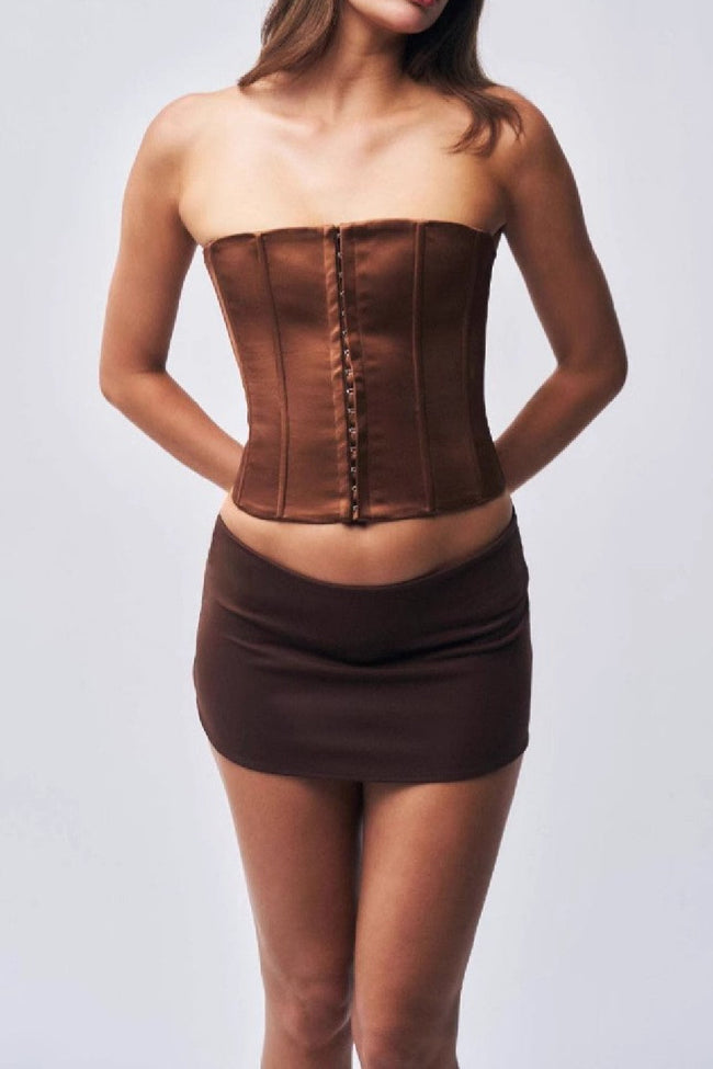 Brown Ruched Mini Skirt Main Image