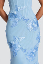 Blue 3D Floral Fishtail Gown