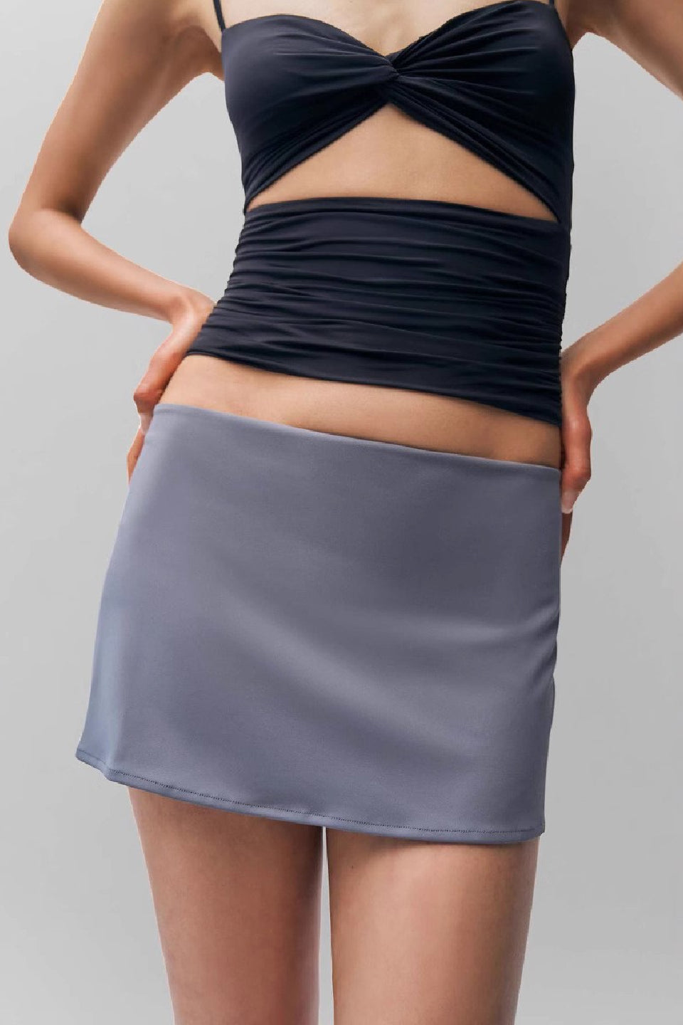 Gray Ruched Mini Skirt