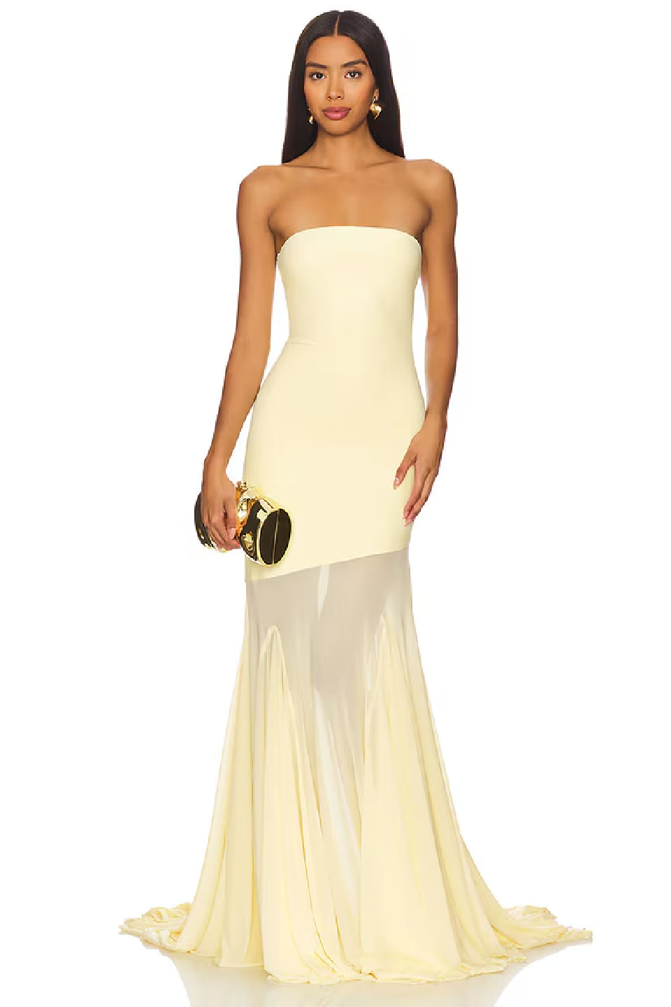 Cream Mesh Fishtail Gown