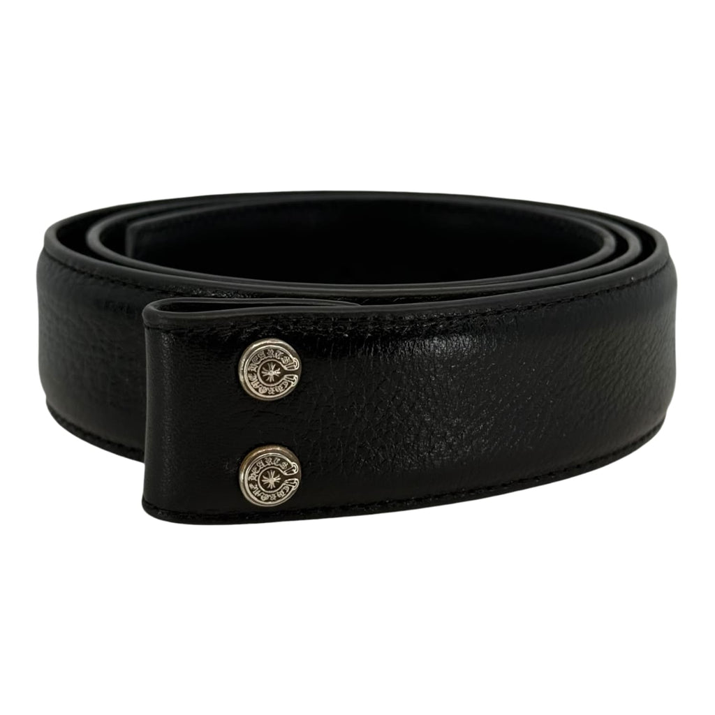 Chrome Hearts Silver Cemetery Cross Black Leather Belt - Size 34