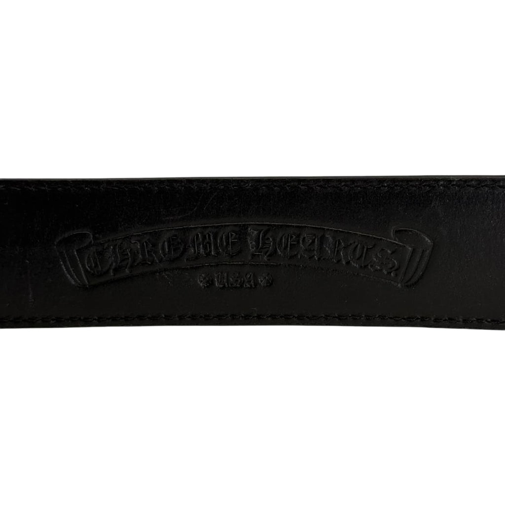 Chrome Hearts Silver Cemetery Cross Black Leather Belt - Size 34