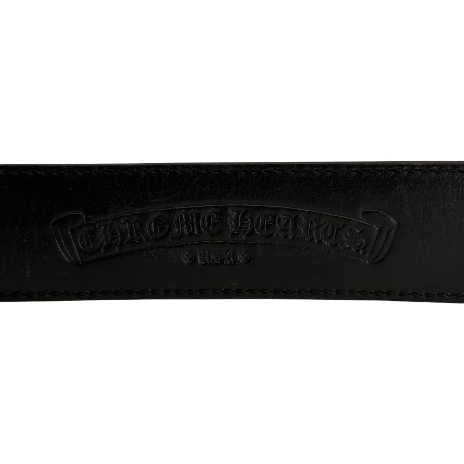 Chrome Hearts Silver Cemetery Cross Black Leather Belt - Size 34