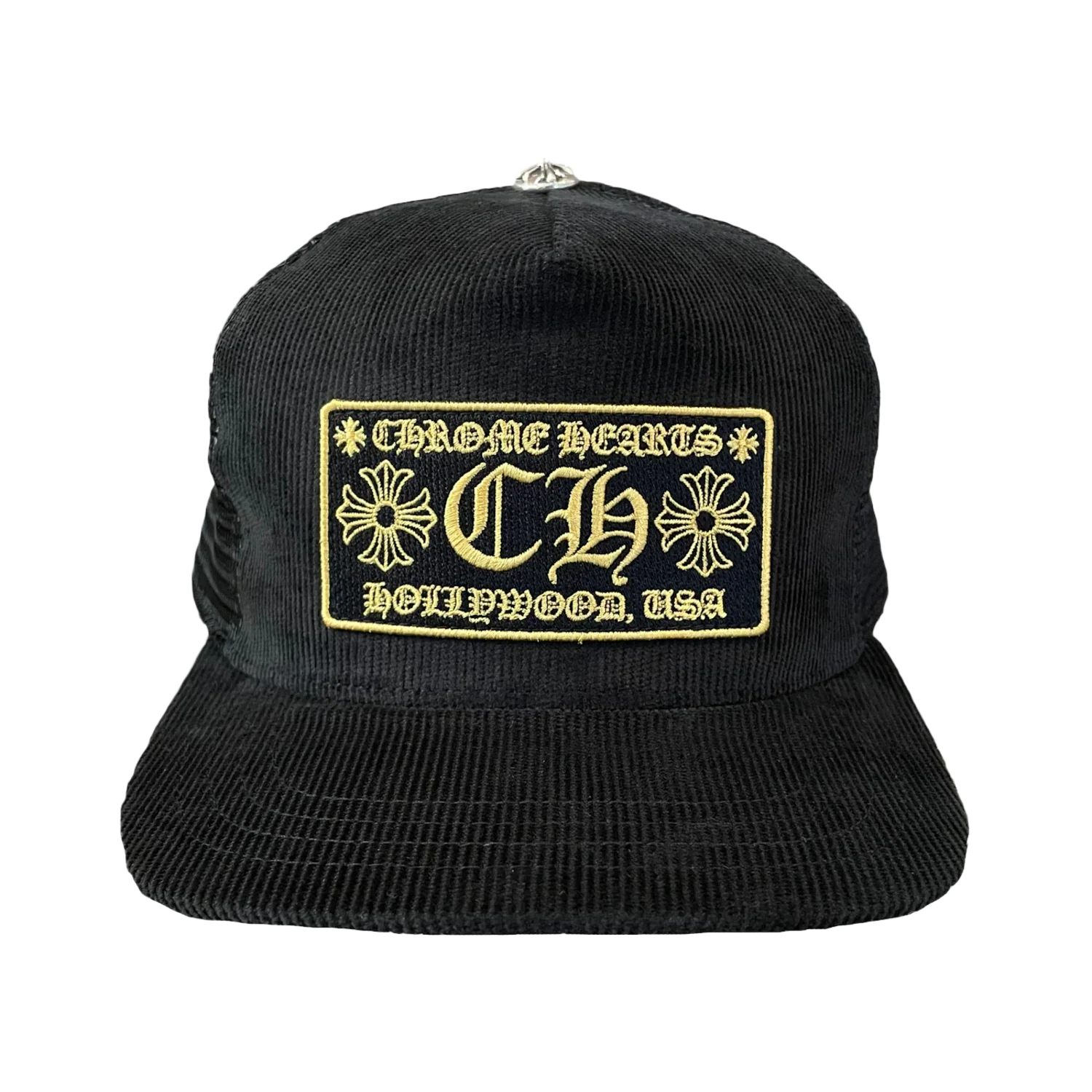 Chrome Hearts CH Hollywood Corduroy Trucker Hat Black/Gold