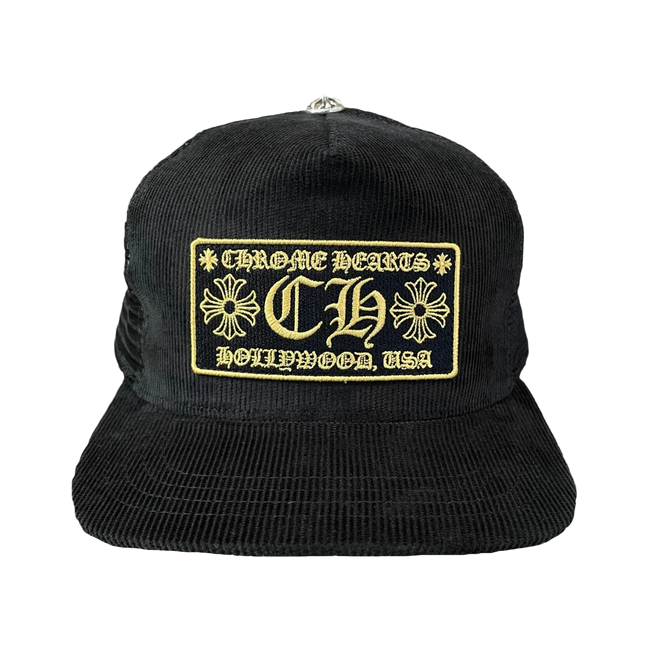 Chrome Hearts CH Hollywood Corduroy Trucker Hat Black/Gold Hover Image