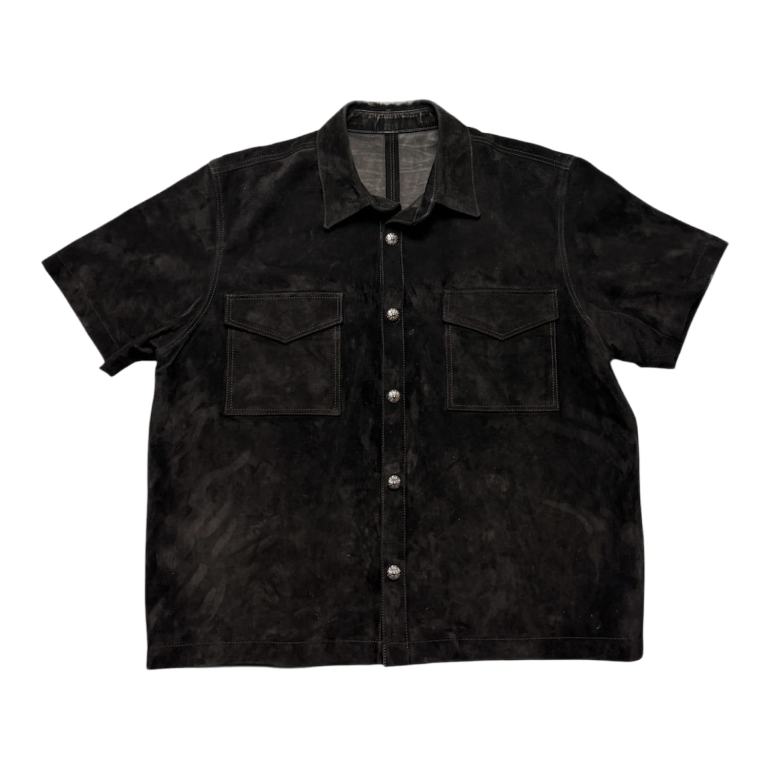 Chrome Hearts Leather Suede Short Sleeve Shirt Black